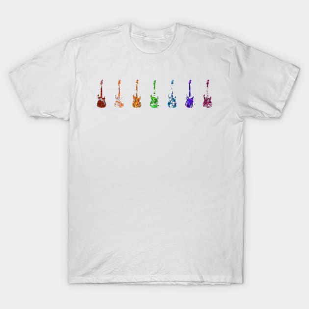 7 Fiery Guitar Silhouettes T-Shirt by gkillerb